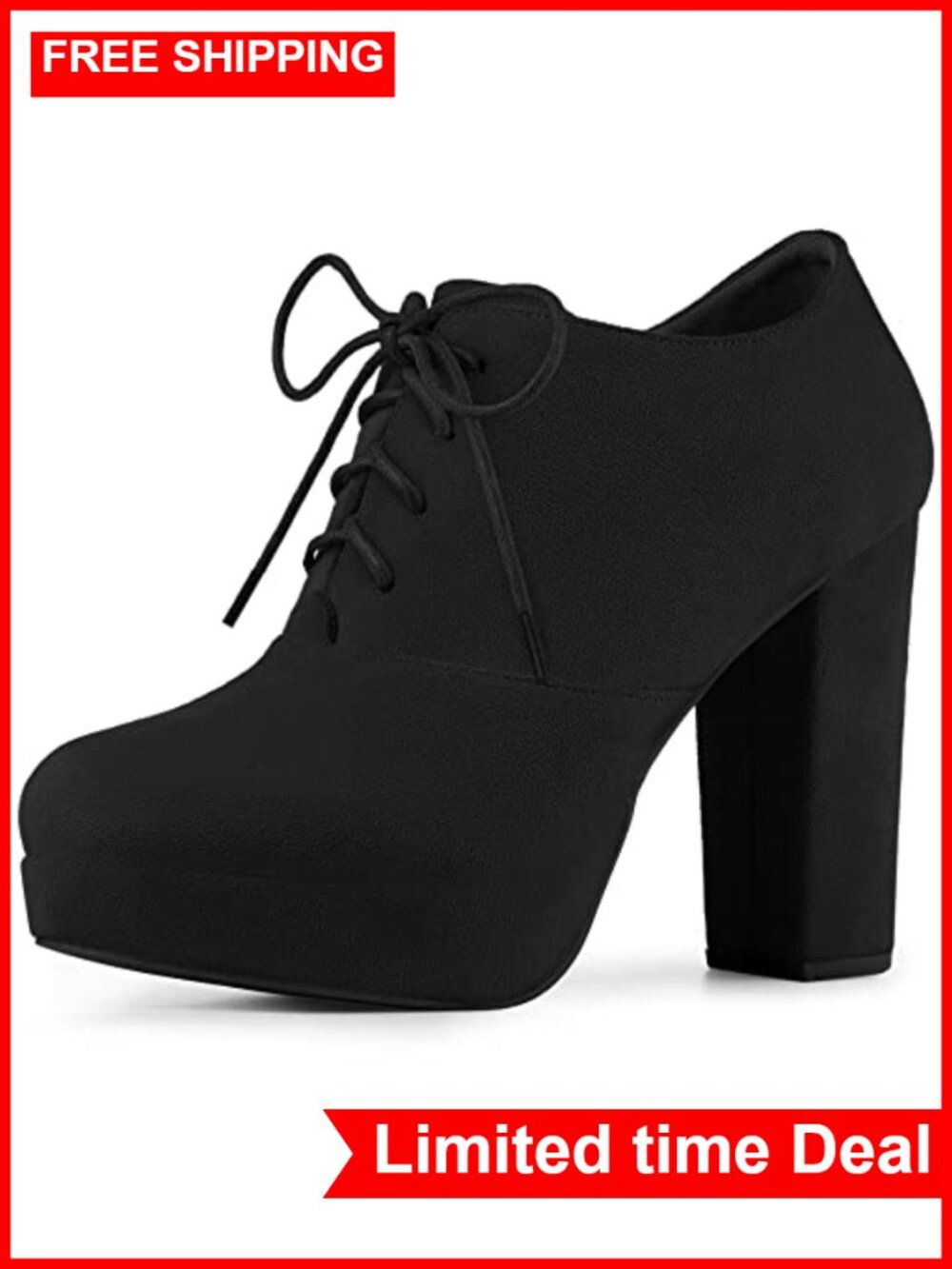 Women's Platform Chunky Heel Lace Up Faux Suede Ankle Booties